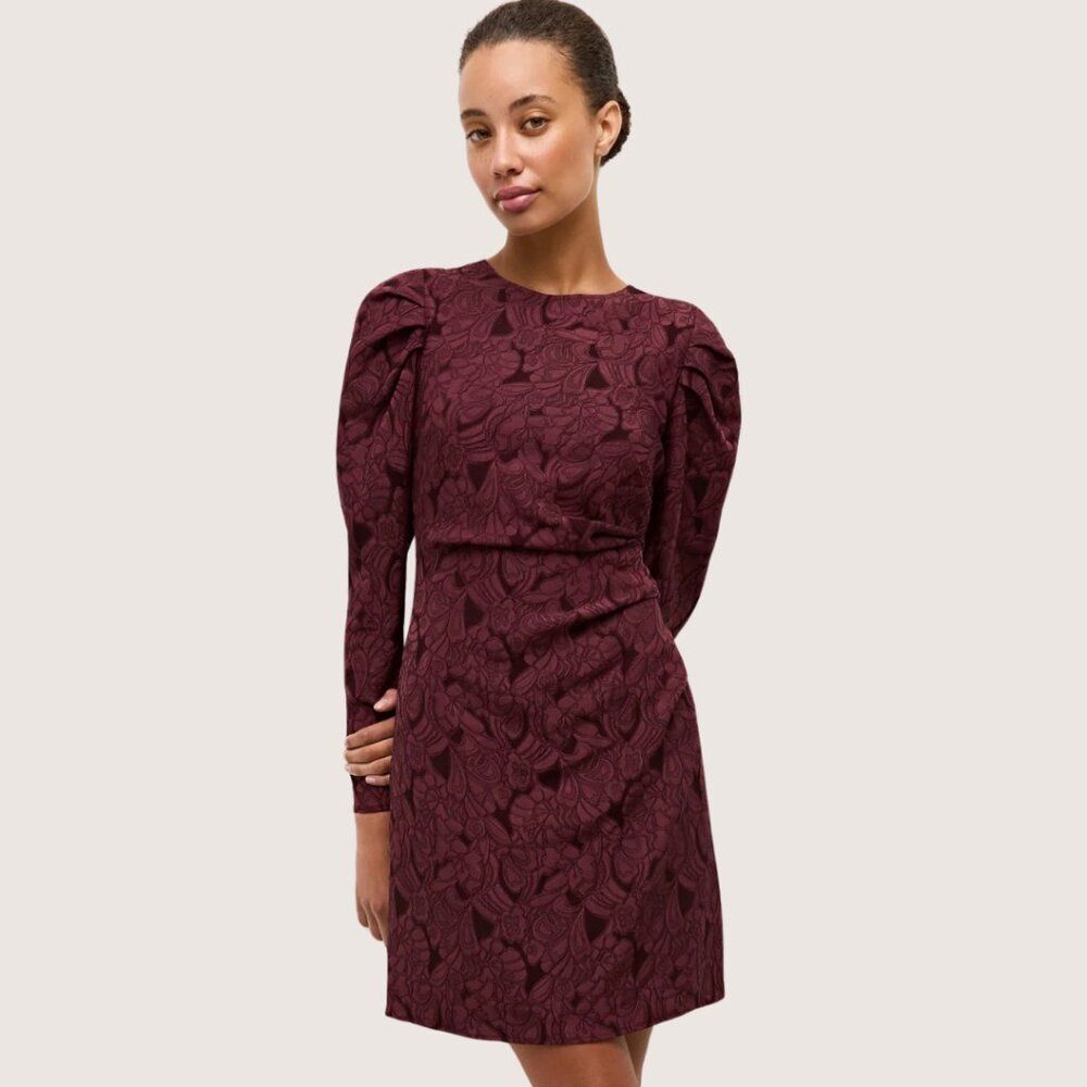Marie Oliver Merlot Colord Lace Long Sleeve Dress